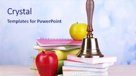  Presentation with school - Beautiful PPT theme featuring charter schools - gold school bell with school backdrop and a sky blue colored foreground