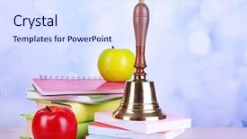  Presentation with school - Presentation theme with charter schools - gold school bell with school background and a sky blue colored foreground