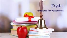  Presentation with school - Presentation with charter schools - gold school bell with school background and a sky blue colored foreground