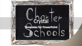  Presentation with schools - Audience pleasing PPT theme consisting of charter schools written on chalkboard backdrop and a dark gray colored foreground