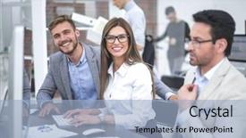  Presentation with group - Colorful PPT theme enhanced with charting course - group of business people sitting backdrop and a light blue colored foreground