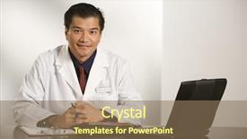  Presentation with doctor asian - Slide deck featuring charts and laptop computer background and a violet colored foreground