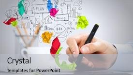  Presentation with strategy plan - Audience pleasing PPT theme consisting of money workshop - close up of human hand backdrop and a light gray colored foreground