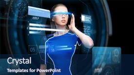  Presentation with augmented reality - Amazing PPT theme having charts projection over black background backdrop and a ocean colored foreground