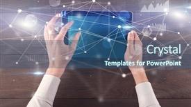  Presentation with tablet - Theme enhanced with charts report and informational flow background and a ocean colored foreground