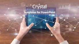  Presentation with tablet - Amazing theme having charts report and informational flow backdrop and a coral colored foreground