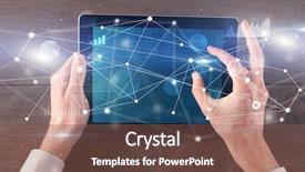  Presentation with tablet - Slides consisting of charts report and informational flow background and a violet colored foreground