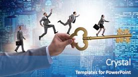  Presentation with success business - Amazing PPT theme having chase - business people chasing each other backdrop and a teal colored foreground