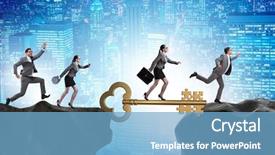  Presentation with business success - Slide set enhanced with chase - business people chasing each other background and a light blue colored foreground