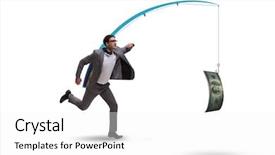  Presentation with fishing - Theme with chase - businessman chasing money on fishing background and a white colored foreground