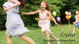  Presentation with happy birthday - Colorful PPT theme enhanced with chase - friendship childhood leisure and people backdrop and a yellow colored foreground