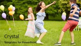  Presentation with kids birthday - Audience pleasing slide deck consisting of chase - friendship childhood leisure and people backdrop and a yellow colored foreground