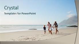  Presentation with children running - Slide set featuring chase - parents running along beach background and a sky blue colored foreground