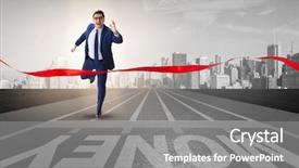  Presentation with financial - Slide set consisting of chase - young businessman chasing money background and a gray colored foreground