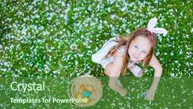  Presentation with easter bunny yellow spring flower - Beautiful theme featuring chasse - top view of adorable little backdrop and a forest green colored foreground