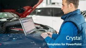  Presentation with car service - Presentation design enhanced with chassis - computer diagnostics of the car background and a ocean colored foreground