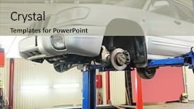  Presentation with garage car - Amazing theme having chassis - interior of a car repair backdrop and a  colored foreground