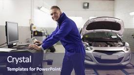  Presentation with mechanic - Amazing PPT theme having small kivano pumpkin isolated in center of white plate top view backdrop and a white colored foreground