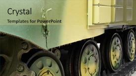  Presentation with tank - Audience pleasing slide set consisting of chassis of a military tank backdrop and a yellow colored foreground