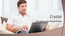  Presentation with iot agriculture technology concept man - PPT theme enhanced with online e-commerce shopping interface background and a sky blue colored foreground