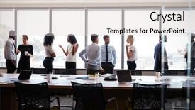  Presentation with chat - PPT theme featuring chat before meeting in boardroom background and a lemonade colored foreground