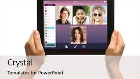  Presentation with video conferencing - PPT theme featuring video call and chat concept background and a light gray colored foreground