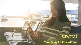  Presentation with lets chat - Beautiful slides featuring chat on cellphone at airport backdrop and a tawny brown colored foreground