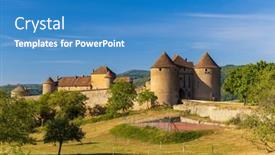  Presentation with castle - Slide set featuring chateau-de-berze-le-chatel background and a teal colored foreground