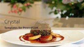  Presentation with foie - Slides having chateaubriand-steak-with-foie-gras background and a coral colored foreground