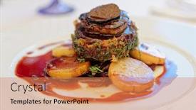  Presentation with foie - Audience pleasing PPT theme consisting of chateaubriand-steak-with-foie-gras backdrop and a coral colored foreground