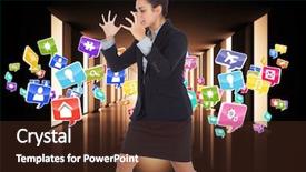  Presentation with gloomy - Beautiful slide deck featuring chatting thorugh computer - angry businesswoman gesturing against gloomy backdrop and a  colored foreground