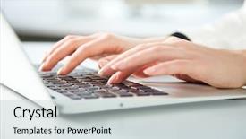  Presentation with hands of anonymous hackers typing - Beautiful slides featuring chatting thorugh computer - close-up of hands of businesswoman backdrop and a light gray colored foreground