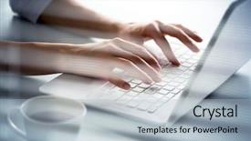  Presentation with hands of anonymous hackers typing - Presentation consisting of chatting thorugh computer - close-up of hands of businesswoman background and a light blue colored foreground