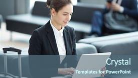  Presentation with stock broker - Theme enhanced with chatting thorugh computer - happy young analyst or stock background and a ocean colored foreground