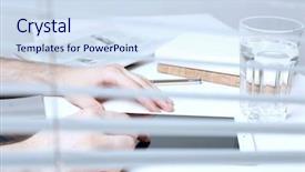  Presentation with hands holding black tablet - Slide deck consisting of chatting thorugh computer - man holding tablet in hands background and a  colored foreground