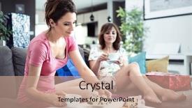  Presentation with time - PPT theme with chatting thorugh computer - two attractive women spending time background and a  colored foreground