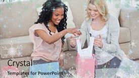  Presentation with look - Beautiful slides featuring chatting thorugh computer - two women look through shopping backdrop and a  colored foreground