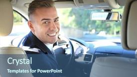  Presentation with car seat - PPT layouts enhanced with formal wear on driver background and a ocean colored foreground