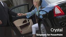  Presentation with luxury car - Audience pleasing PPT layouts consisting of chauffeur helps woman to get backdrop and a dark gray colored foreground