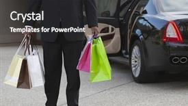 Presentation with luxury car - Colorful slide deck enhanced with chauffeur holding shopping bags by luxury car backdrop and a dark gray colored foreground