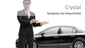  Presentation with forest and black car - Presentation theme enhanced with chauffeur-pointing-at-a-black background and a white colored foreground