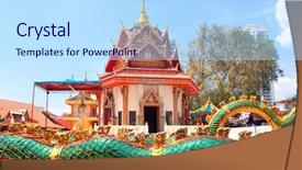  Presentation with thai temple - Presentation with chayamangkalaram georgetown penang island malaysia background and a light blue colored foreground