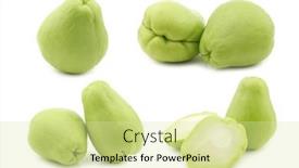  Presentation with fresh fruits salad on white - Slide deck having chayote-fruits-sechium-edulis background and a blonde colored foreground