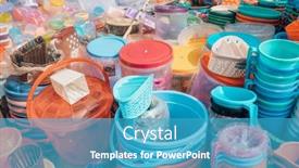  Presentation with cheap - Cool new slides with cheap-plastic-household-items backdrop and a teal colored foreground