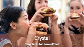  Presentation with what is thing used in looking for far object - Presentation theme enhanced with cheating - portrait of three young women background and a red colored foreground