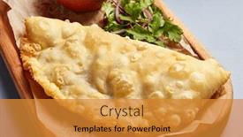  Presentation with dumpling - Presentation design featuring cheburek-with-tomato-sauce background and a gold colored foreground