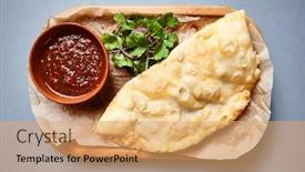  Presentation with tomato - PPT theme having cheburek-with-tomato-sauce background and a coral colored foreground