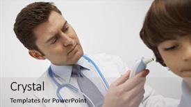  Presentation with digital - Cool new presentation theme with ear check - male doctor's hand checking little backdrop and a light gray colored foreground