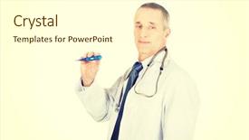  Presentation with doctor cartoon - Audience pleasing theme consisting of check body temperature - experienced mature male doctor holding backdrop and a  colored foreground