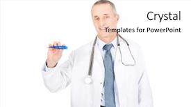  Presentation with male infertility - Slide deck featuring check body temperature - mature male doctor holding background and a  colored foreground